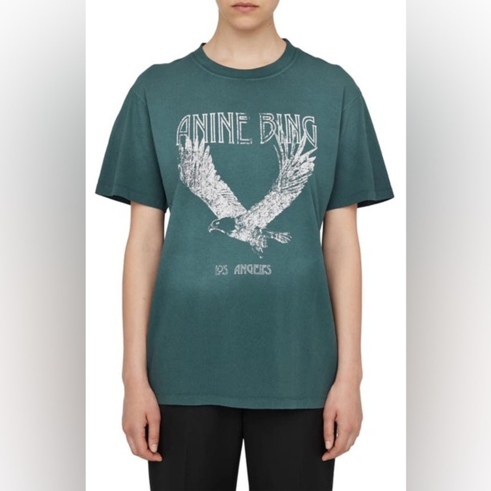 Anine Bing Lili Eagle Tee in Faded Emerald Green